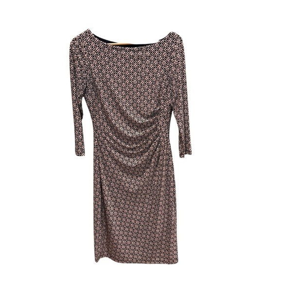 Ralph Lauren Black And Brown Geometric Style 3/4 Length Sleeve Dress Size 8 - Picture 3 of 13